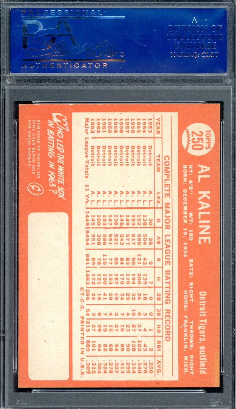 Al Kaline NM-MT 8 PSA 1964 Topps Graded