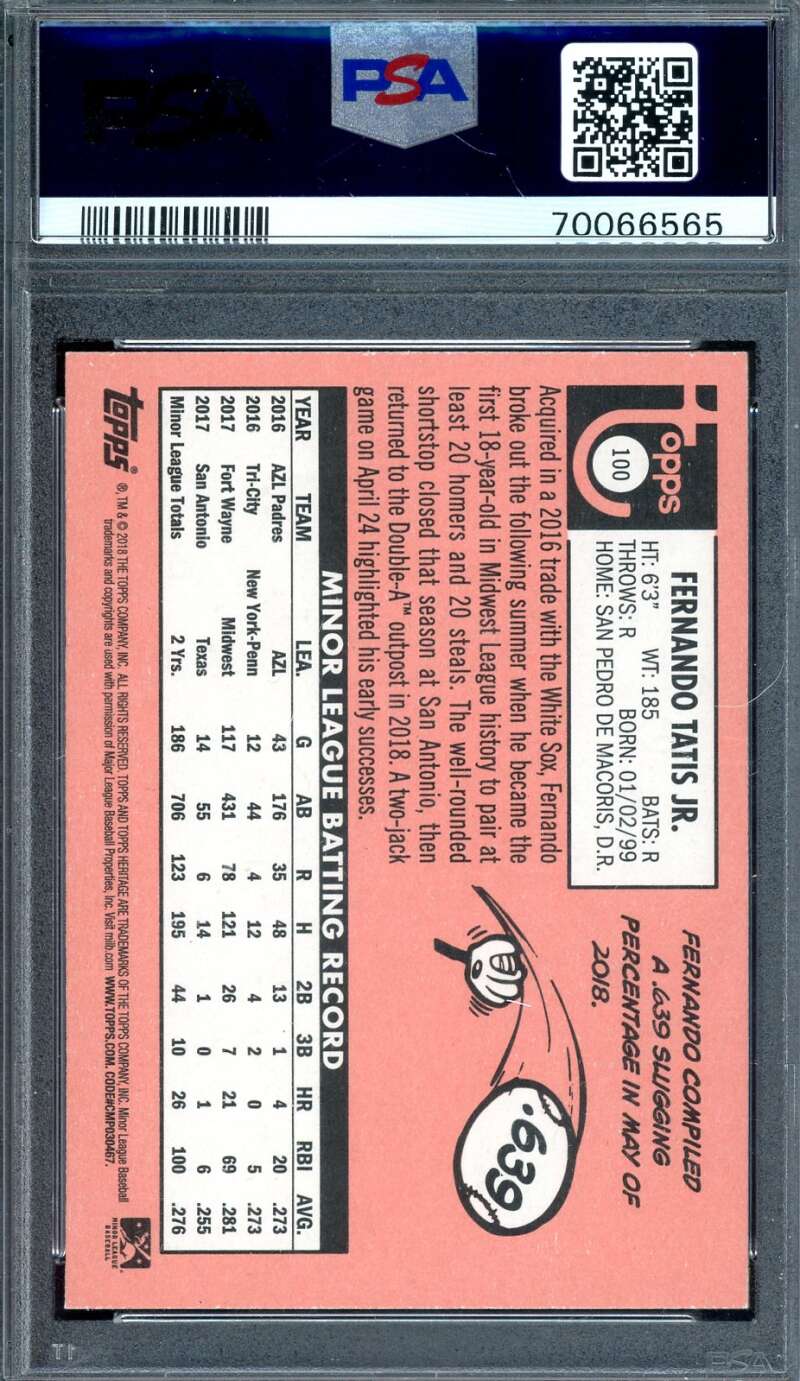 Fernando Tatis Jr Gem Mint 10 PSA 2018 Topps Heritage Rookie Graded