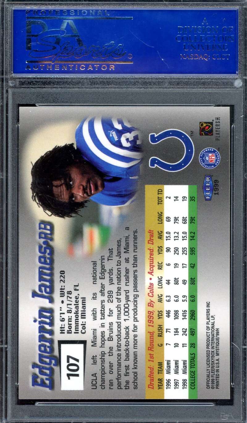 Edgerrin James Mint 9 PSA 1999 Fleer Mystique Graded