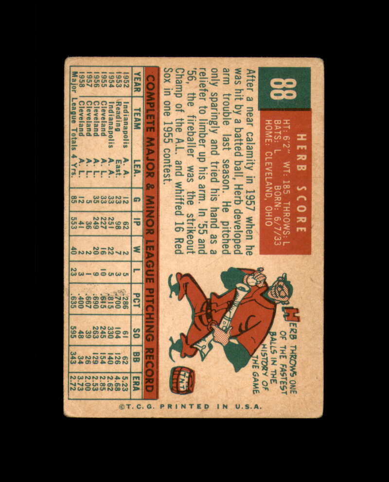 Herb Score Signed 1959 Topps Cleveland Autograph