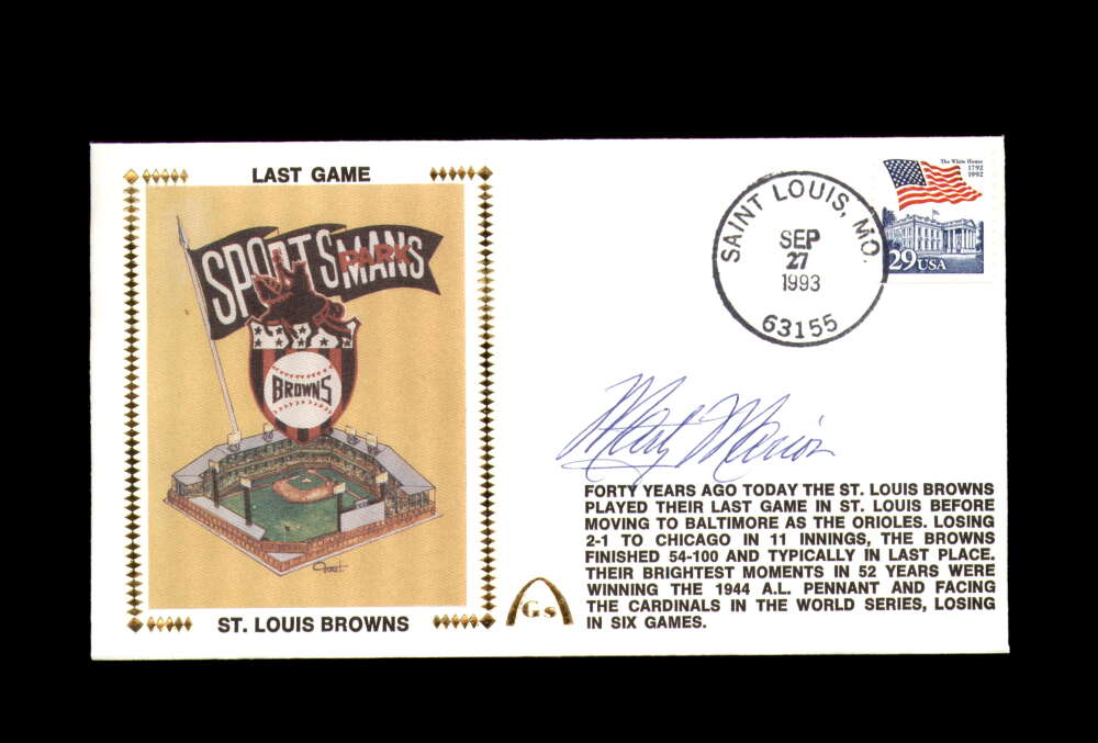Marty Marion Signed 1993 First Day Cover Cache FDC Browns Last Game Autograph