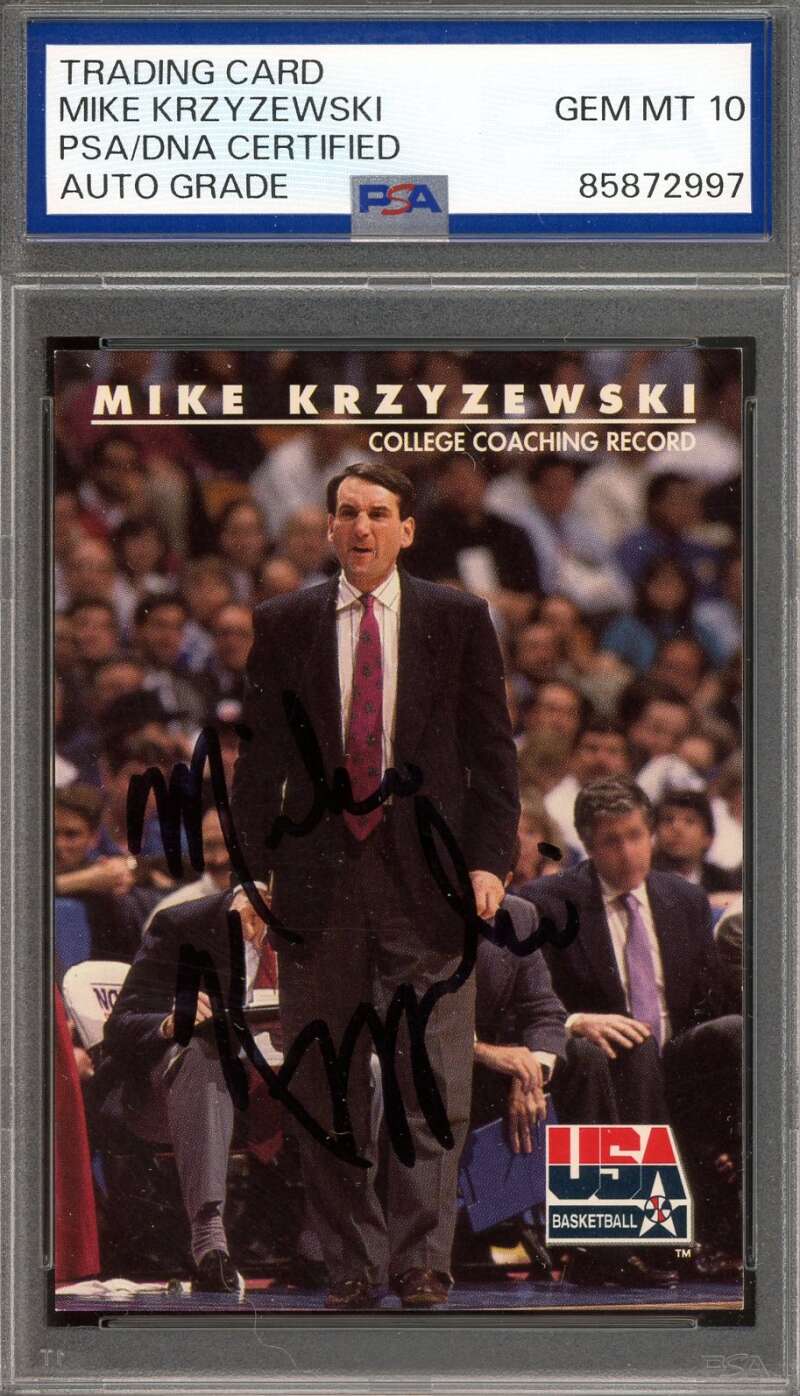 Mike Krzyzewski Gem Mint 10 PSA DNA Signed 1992 Skybox USA Basketball Autograph