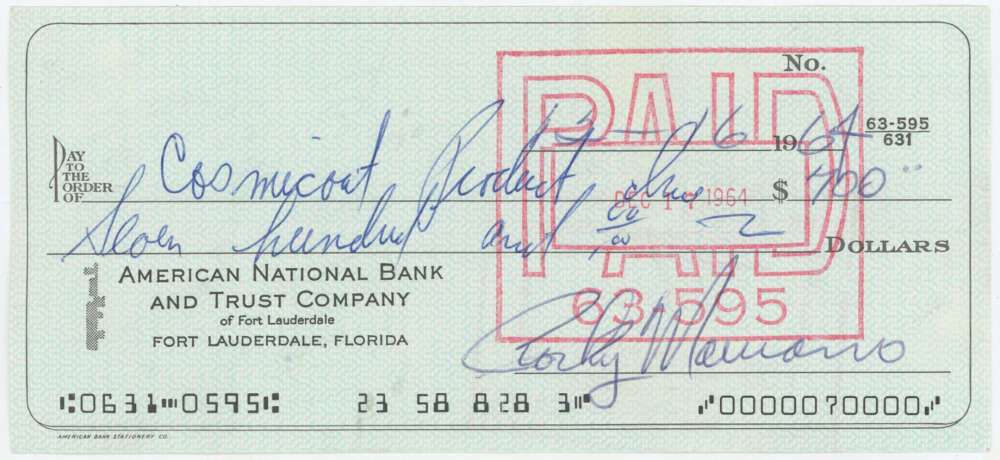 Rocky Marciano PSA DNA Loa Signed Signed 1964 Personal Check Boxing Rare Autograph