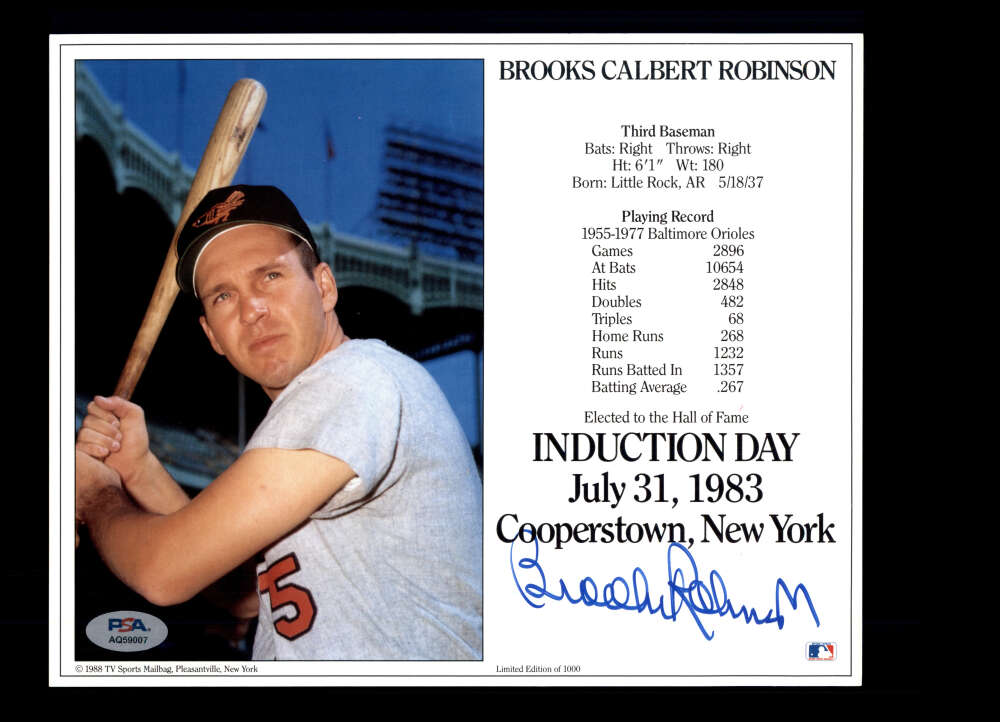 Brooks Robinson PSA DNA Signed 8x10 Stat Photo Autograph Orioles