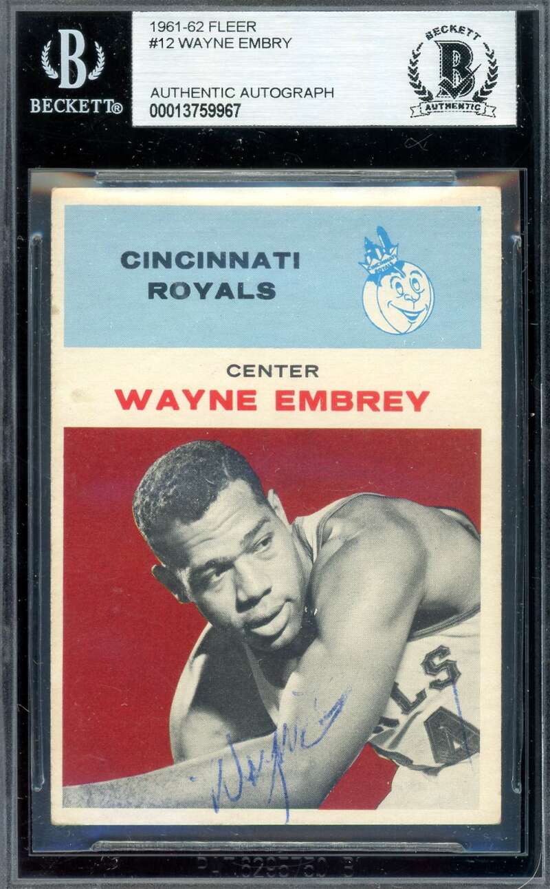 Wayne Embry Beckett BAS Vintage Period Signed 1961-62 Fleer Rookie Autograph