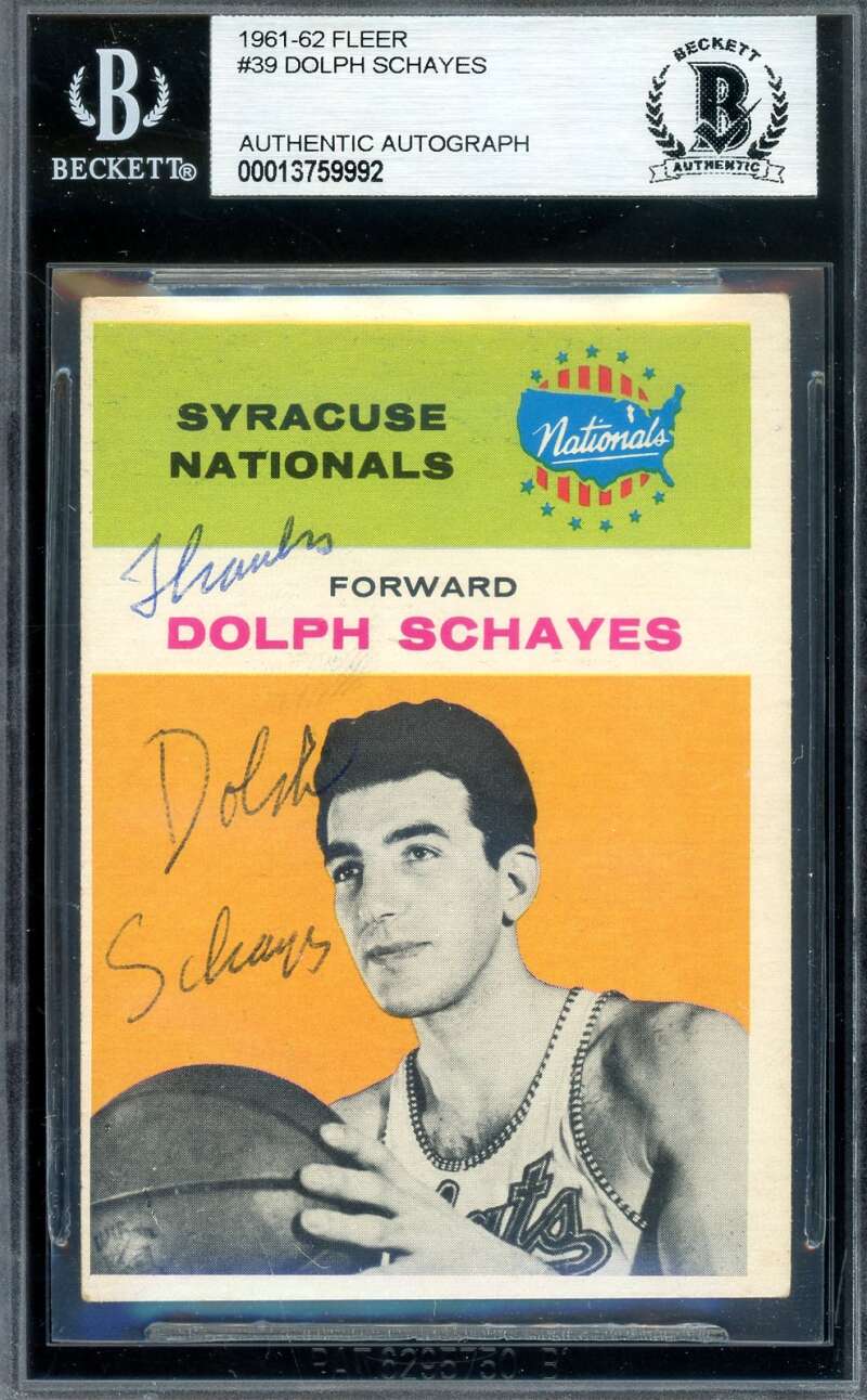 Dolph Schayes Beckett BAS Vintage Period Signed 1961-62 Fleer Autograph