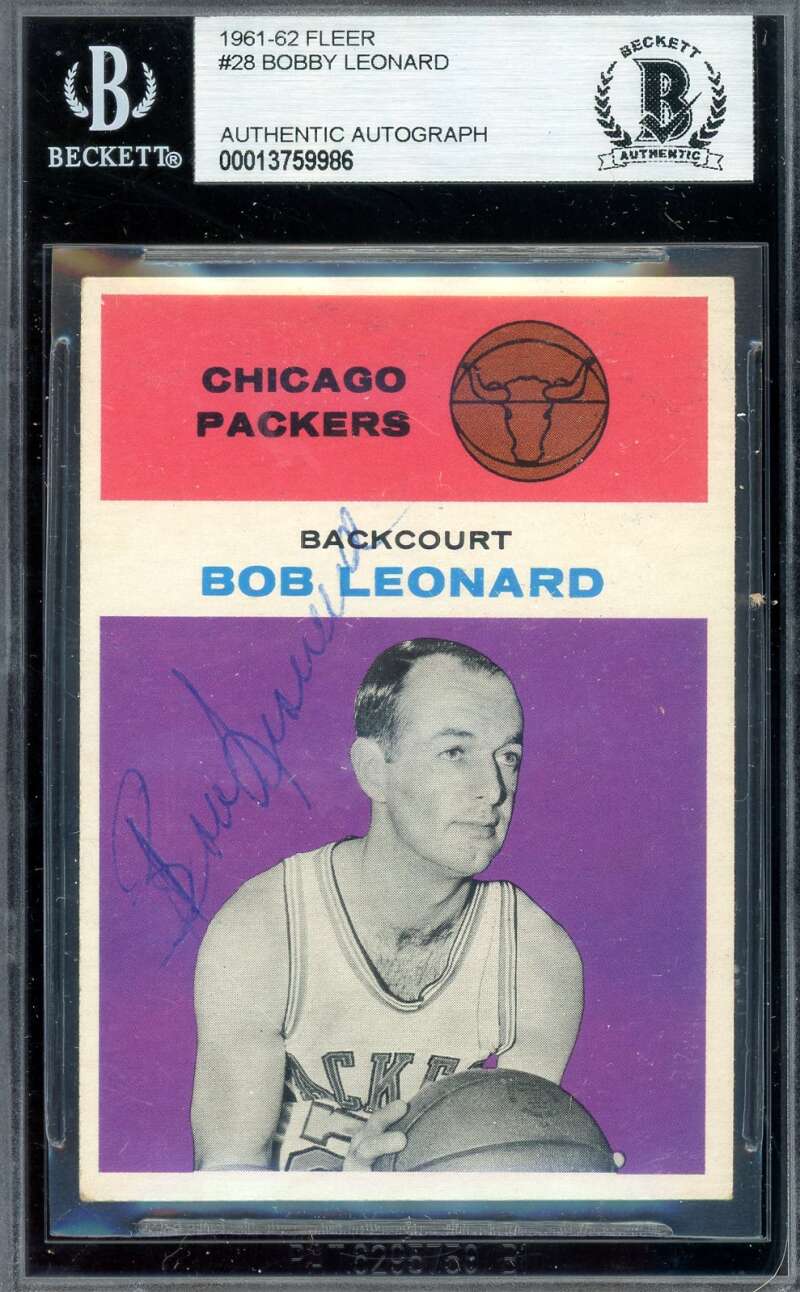Bobby Leonard Beckett BAS Vintage Period Signed 1961-62 Fleer Autograph