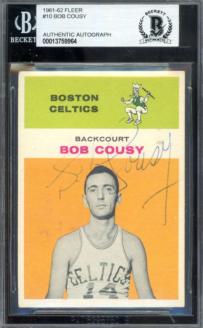 Bob Cousy Beckett BAS Vintage Period Signed 1961-62 Fleer Autograph