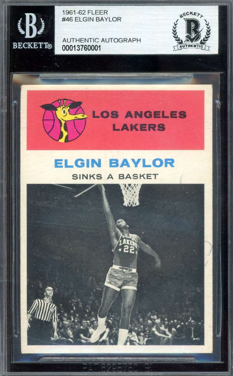 Elgin Baylor Beckett BAS Vintage Period Signed 1961-62 Fleer Rookie Autograph