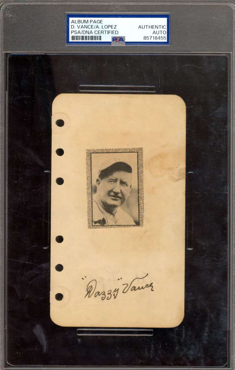 Dazzy Vance Al Lopez PSA DNA Signed 4x6 Album Page Autograph