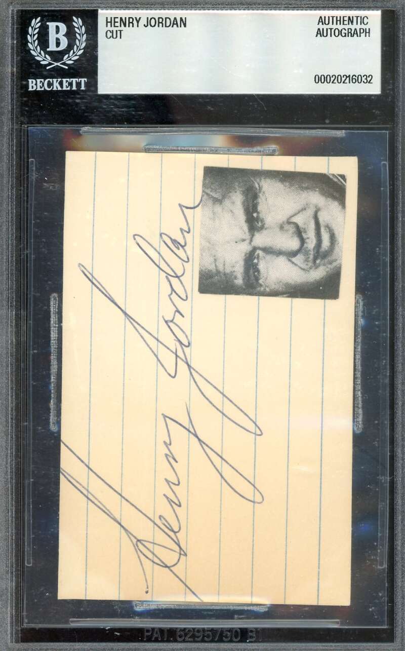 Henry Jordan Beckett BAS Signed 2x4 Index Card Cut D.77 Packers Autograph