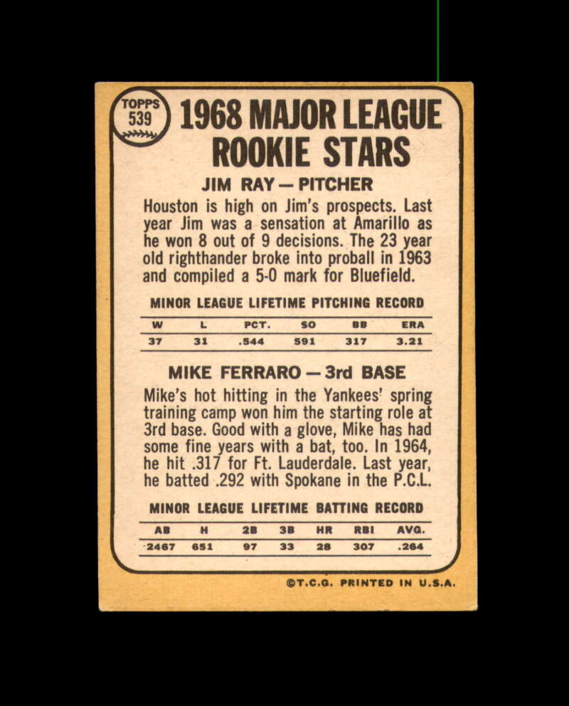 Jim Ray Mike Ferraro Signed 1968 Topps Rookie Astros Yankees Autograph