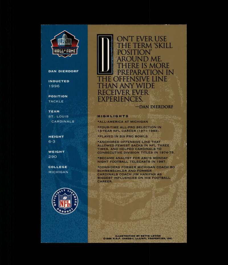 Dan Dierdorf NFL Coa Signed 1998 HOF Gold Signature Series Autograph