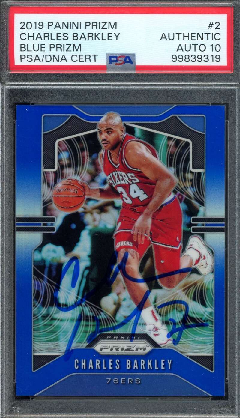 Charles Barkley Gem Mint 10 PSA DNA Signed 2019 Panini Prizm Blue Autograph