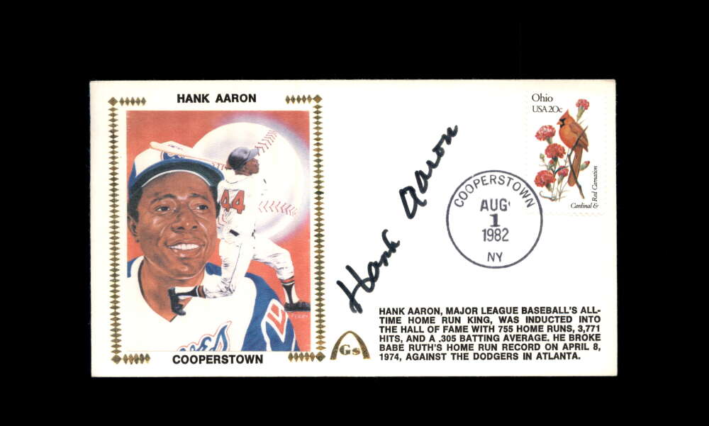 Hank Aaron PSA DNA Signed 1982 First Day Cover Cache FDC Cooperstown Autograph