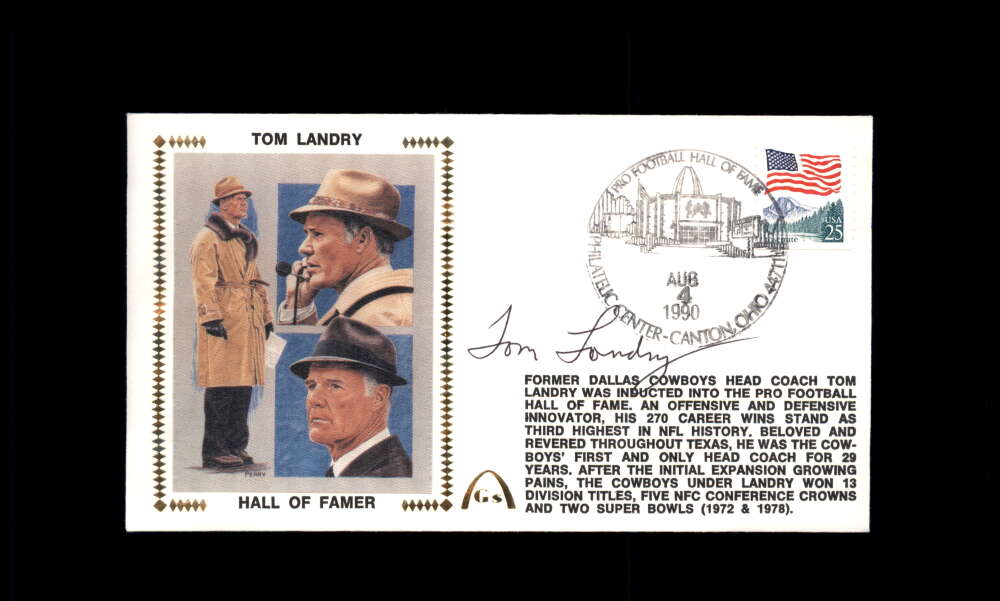 Tom Landry PSA DNA Signed 1990 First Day Cover Cache FDC Hall of Famer Autograph