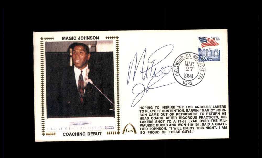 Magic Johnson PSA DNA Signed 1994 First Day Cover Cache FDC Coaching Debut Autograph