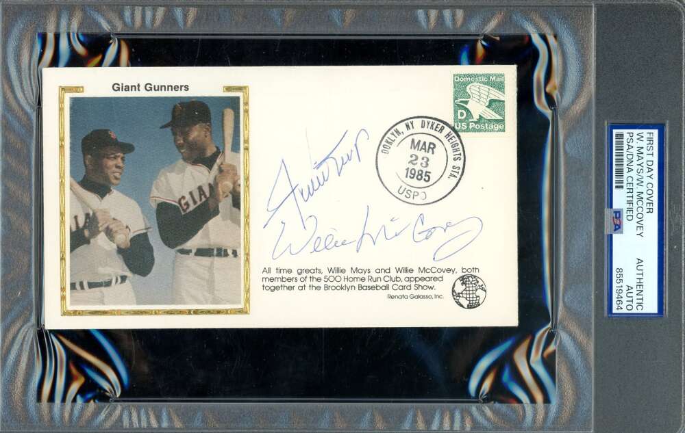 Willie Mays Willie McCovey PSA DNA Signed 1985 First Day Cover Cache FDC Giant Gunners Autograph
