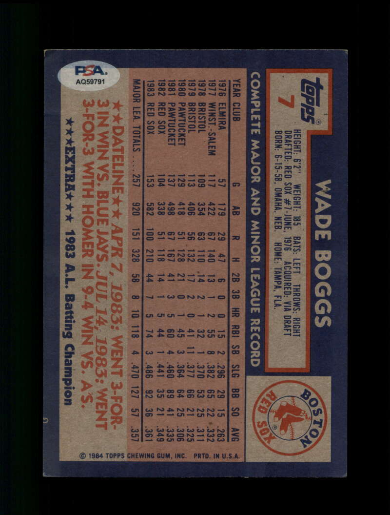 Wade Boggs PSA DNA Signed 1984 Topps Super Autograph