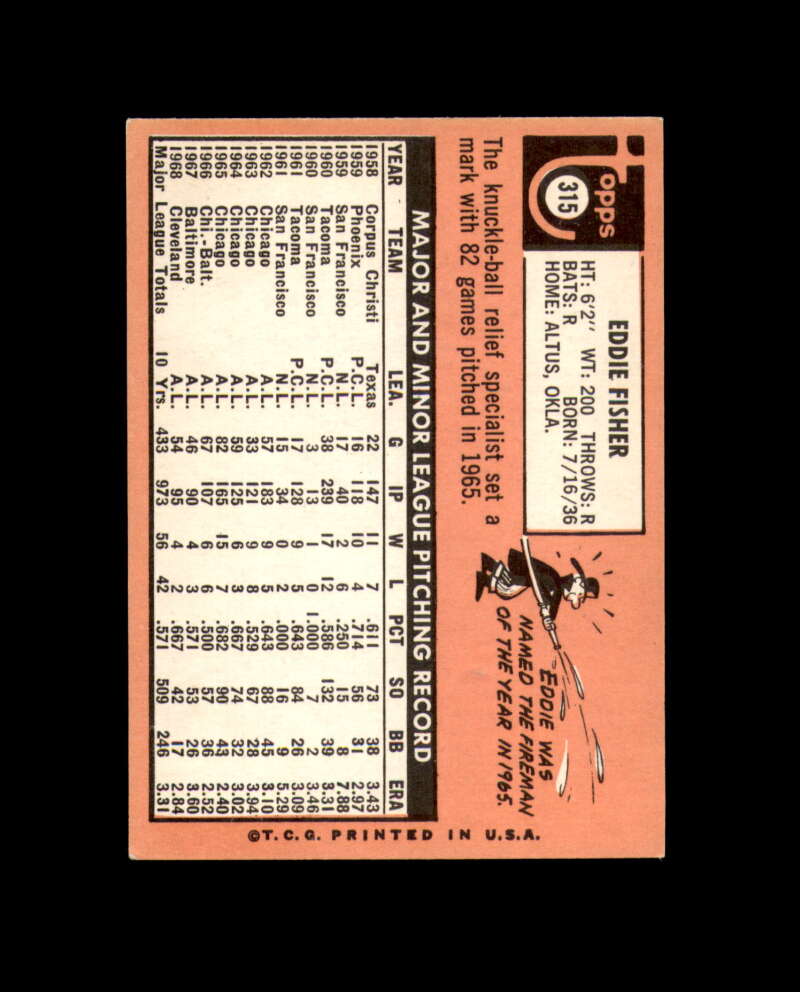 Eddie Fisher Signed Authentic 1969 Topps California Angels Autograph