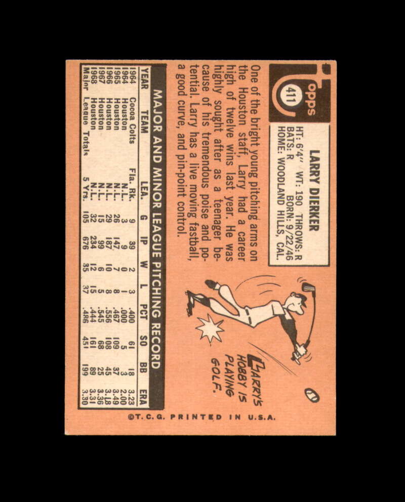 Larry Dierker Signed Authentic 1969 Topps Houston Astros Autograph