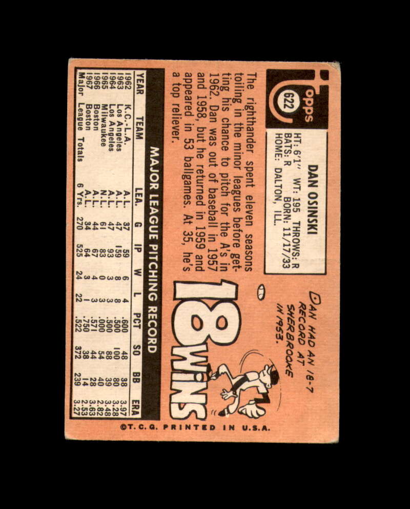 Dan Osinski Signed Authentic 1969 Topps Chicago White Sox Autograph