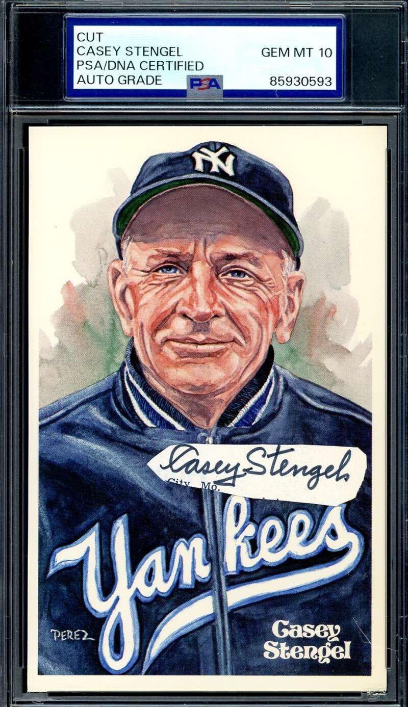 Casey Stengel Gem Mint 10 PSA DNA Signed Perez Steele Postcard Cut Autograph