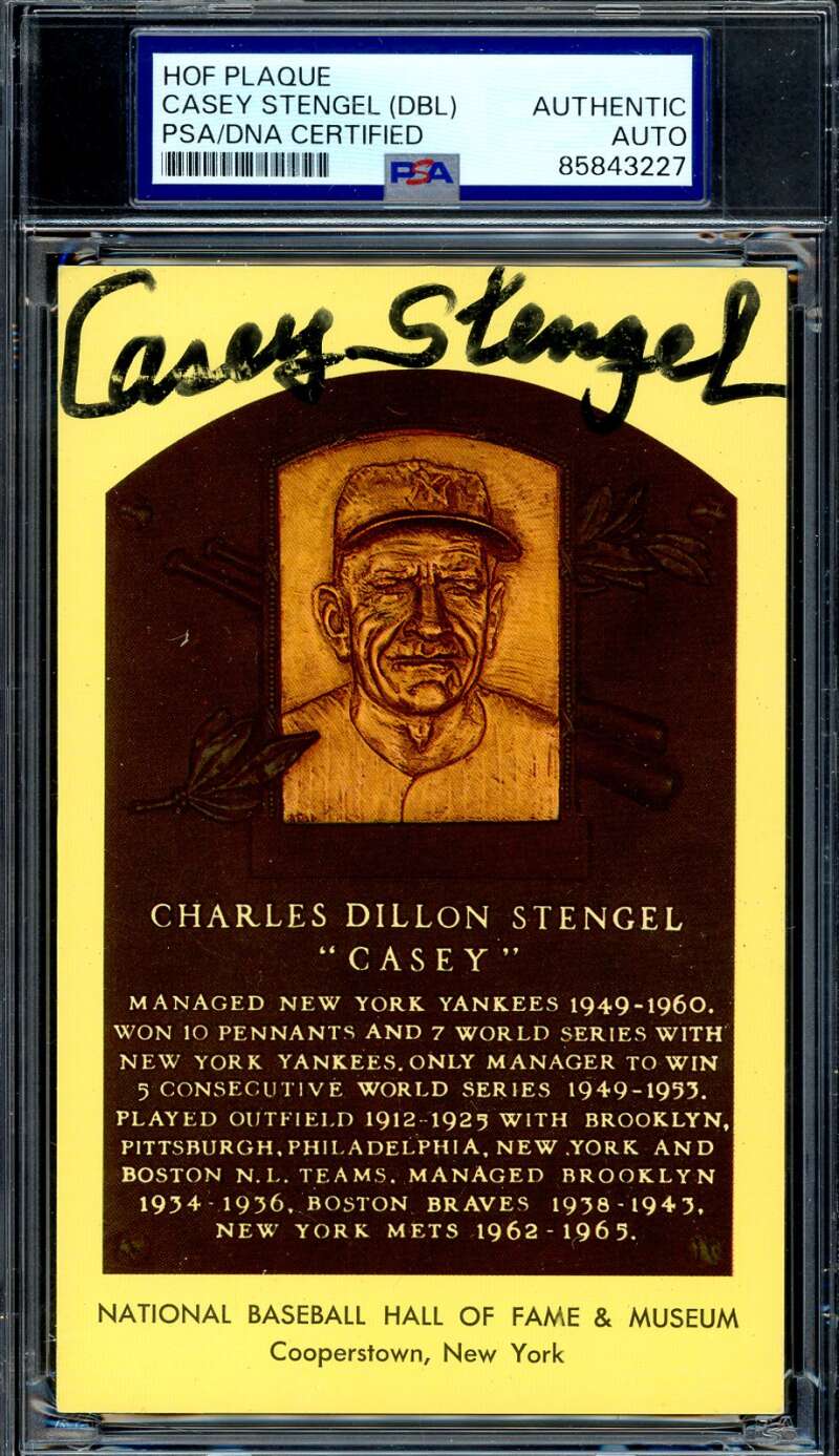 Casey Stengel PSA DNA Signed 2x Gold Hall of Fame Plaque Postcard Autograph