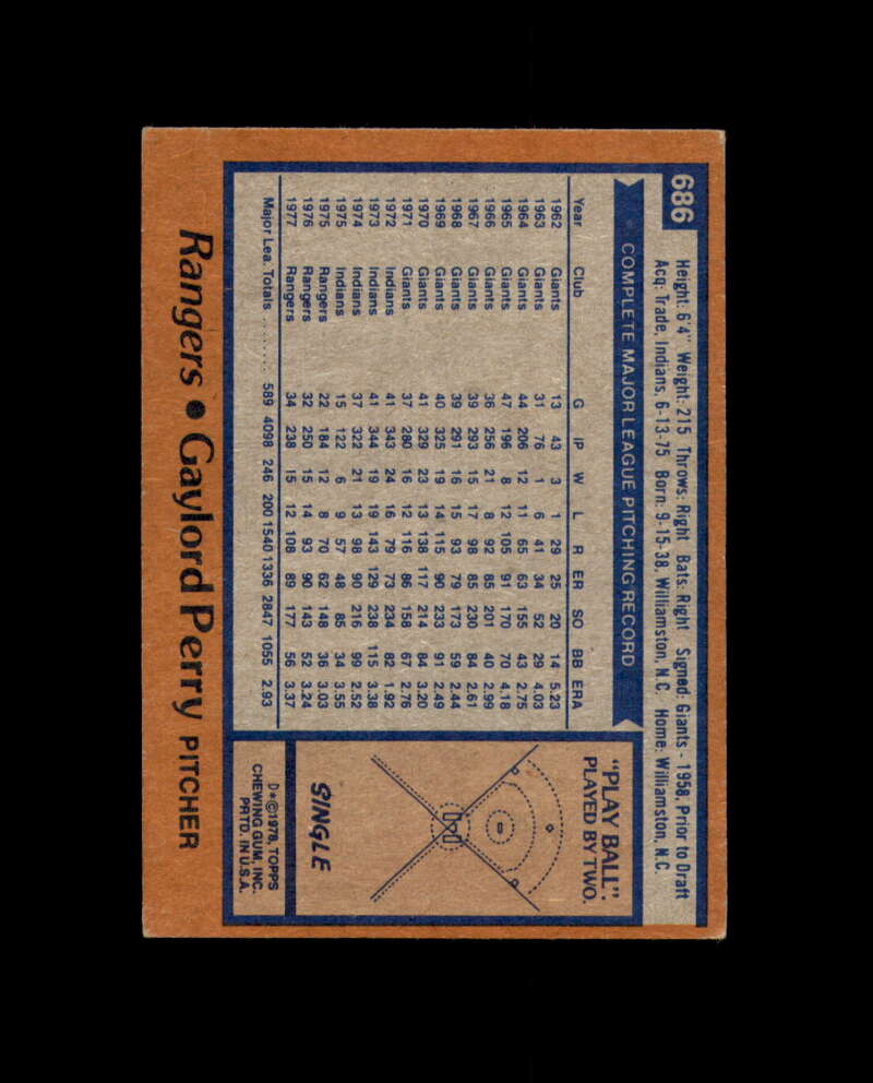 Gaylord Perry Signed 1978 Topps Texas Rangers Autograph