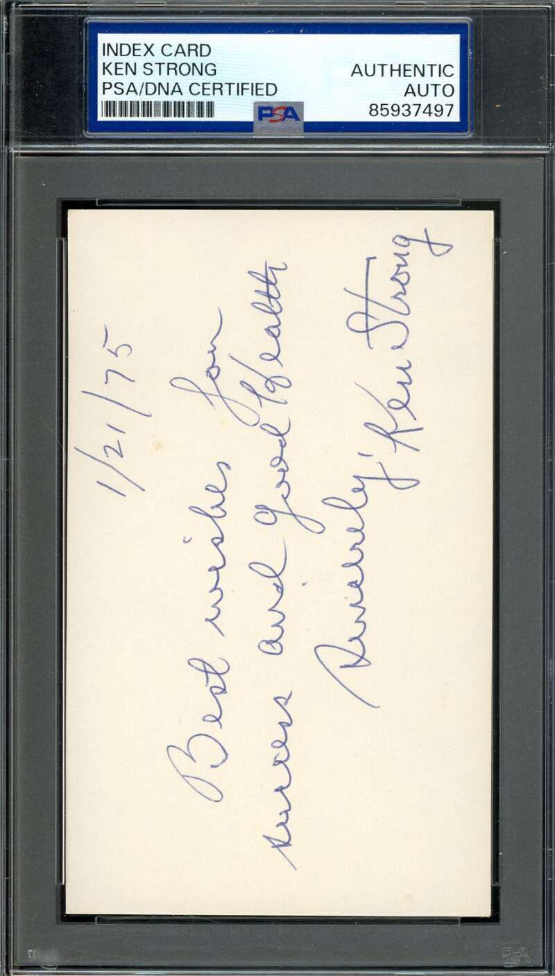 Ken Strong PSA DNA Autograph 3x5 Index Card Signed