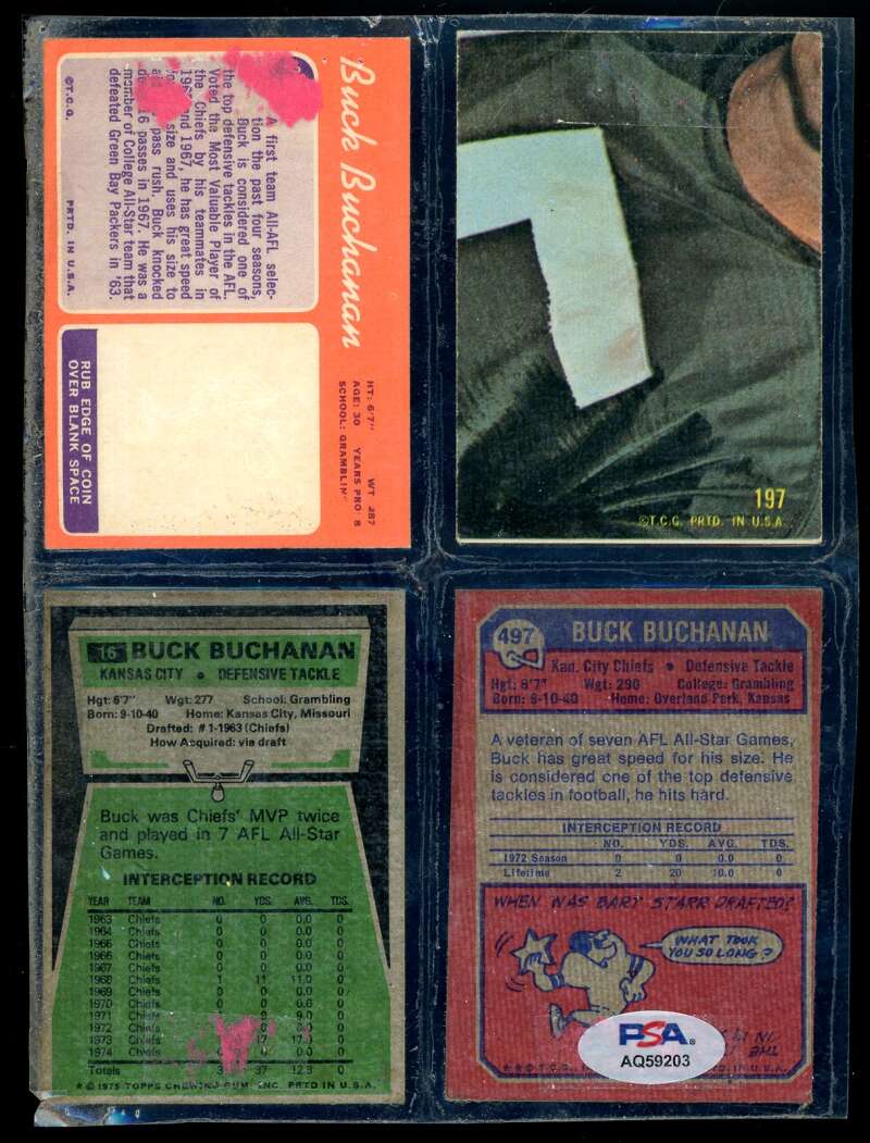 Buck Buchanan PSA DNA Autograph Laminated Four Topps Cards Signed