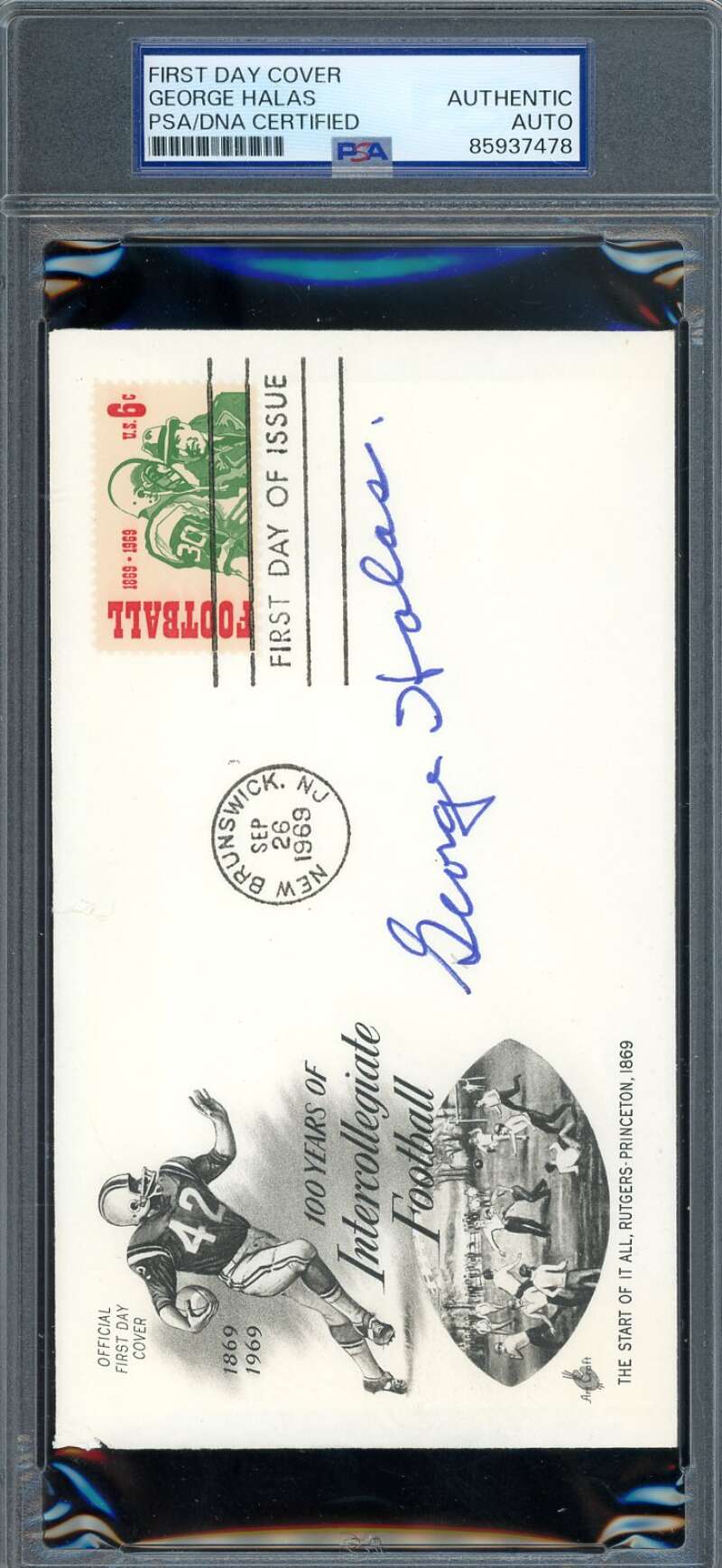 George Halas PSA DNA Autograph 1969 First Day Cover Cache FDC Signed