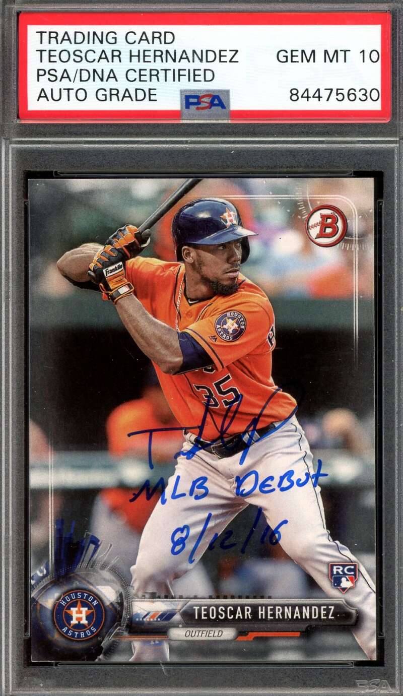 Teoscar Hernandez Gem Mint 10 PSA DNA Signed 2017 Bowman Rookie Autograph