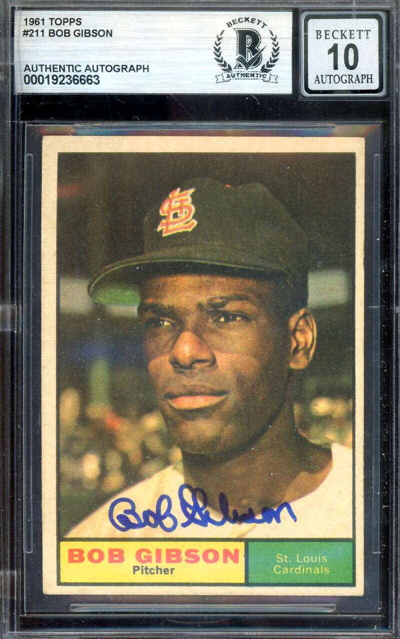 Bob Gibson Gem Mint 10 Beckett BAS Signed 1961 Topps Autograph