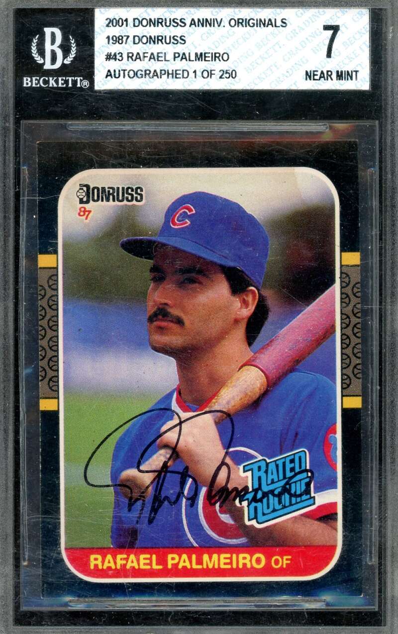 Rafael Palmeiro Beckett BAS Signed 1987 Donruss 2001 Anniv Rookie Stamp Autograph