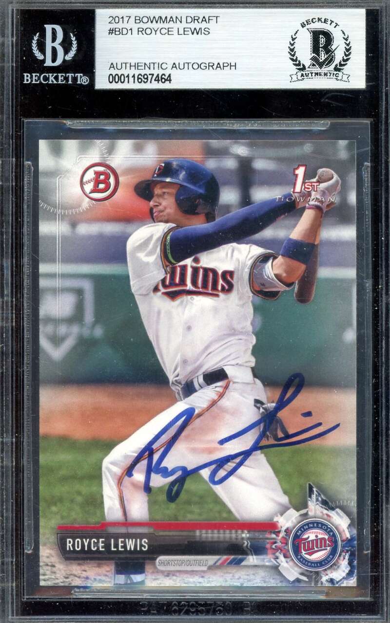 Royce Lewis Beckett BAS Signed 2017 Bowman Draft Rookie Autograph