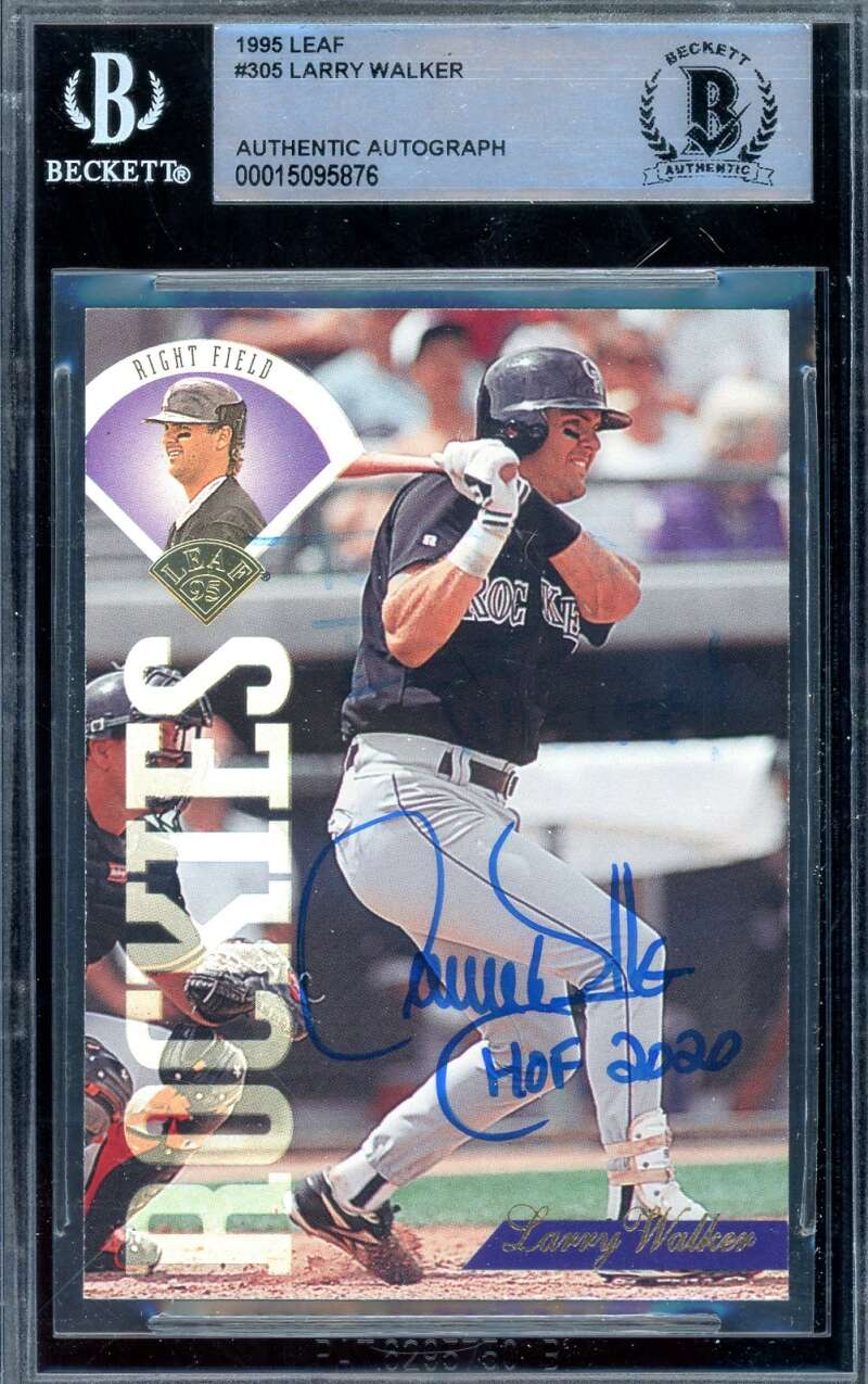 Larry Walker Beckett BAS Signed 1995 Leaf Autograph