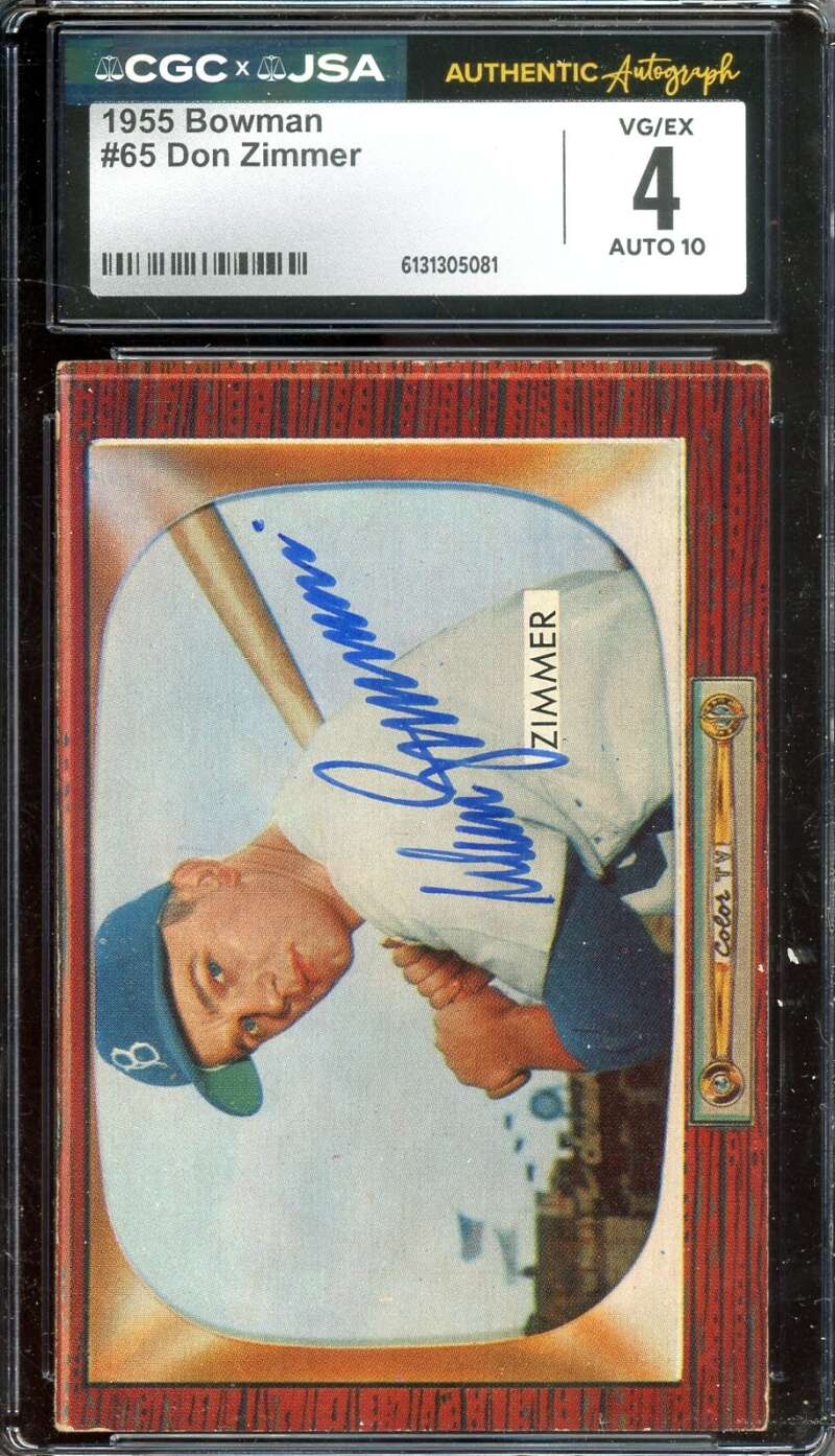 Don Zimmer Gem Mint 10 CGC JSA Coa Signed 1955 Bowman Rookie Autograph