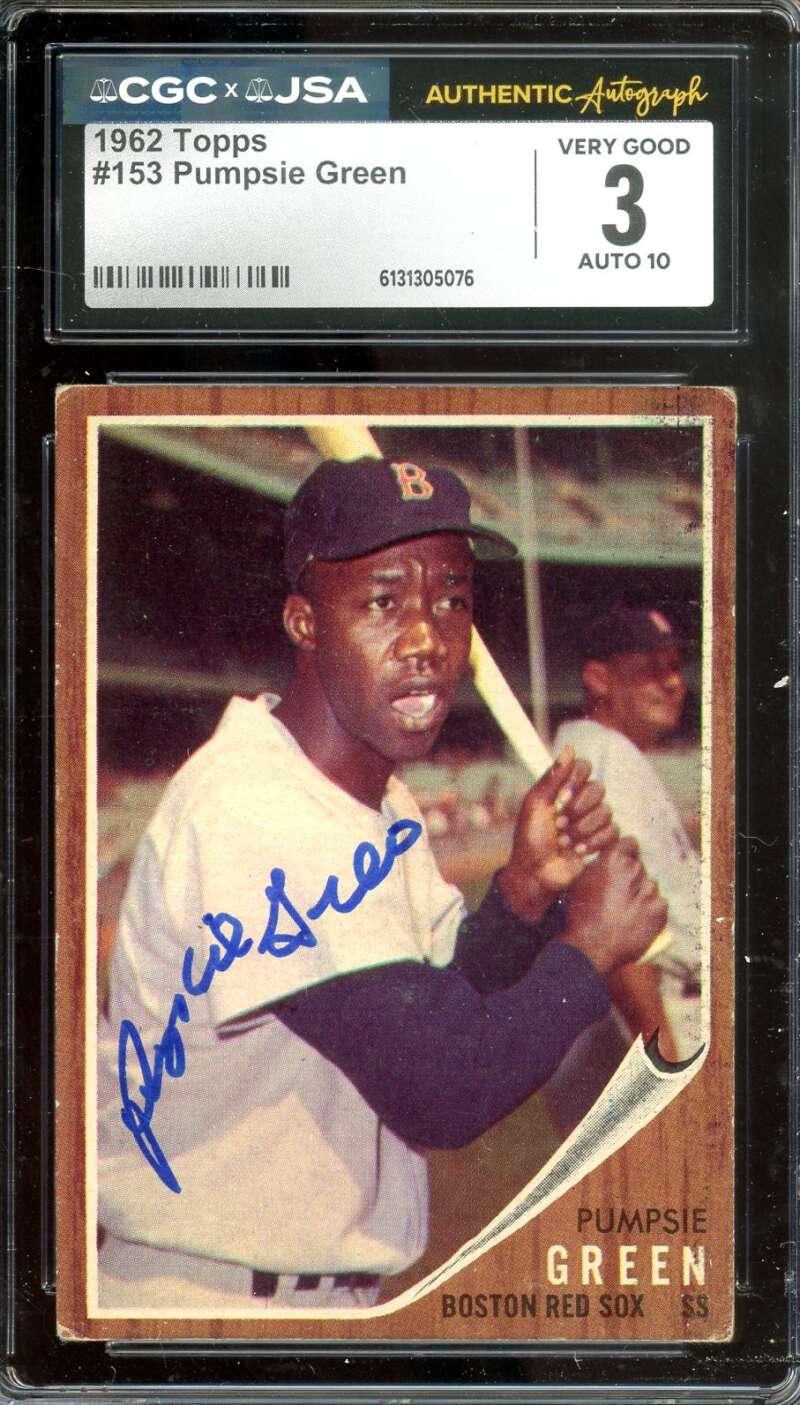 Pumpsie Green Gem Mint 10 CGC JSA Coa Signed 1962 Topps Autograph