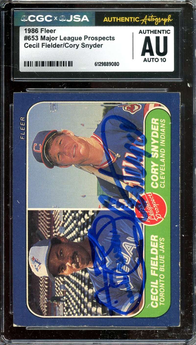 Cecil Fielder Cory Snyder Gem Mint 10 CGC JSA Coa Signed 1986 Fleer Prospects Autograph