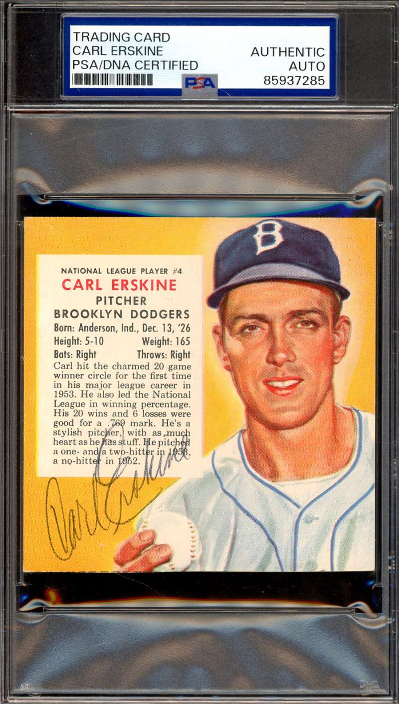 Carl Erskine PSA DNA Vintage Signed 1954 Red Man Tobacco Autograph