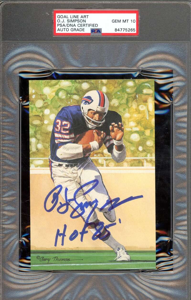 O.J. Simpson Gem Mint 10 PSA DNA Signed Goal Line Art Card GLAC Autograph