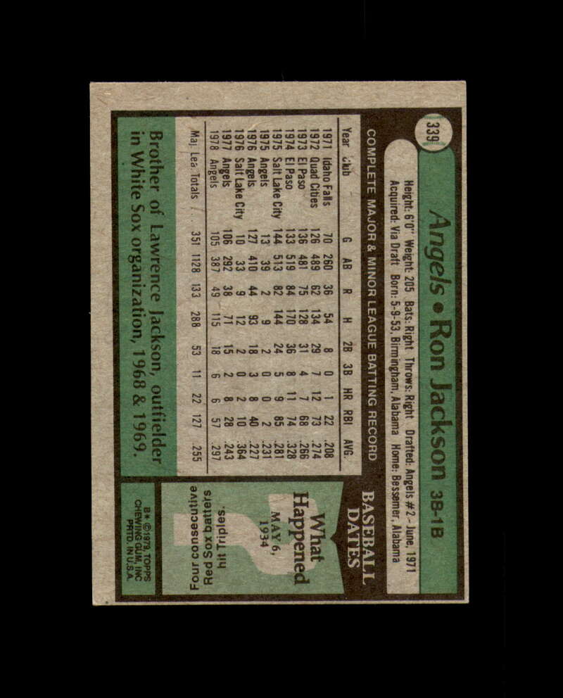 Ron Jackson Signed 1979 Topps California Angels Autograph