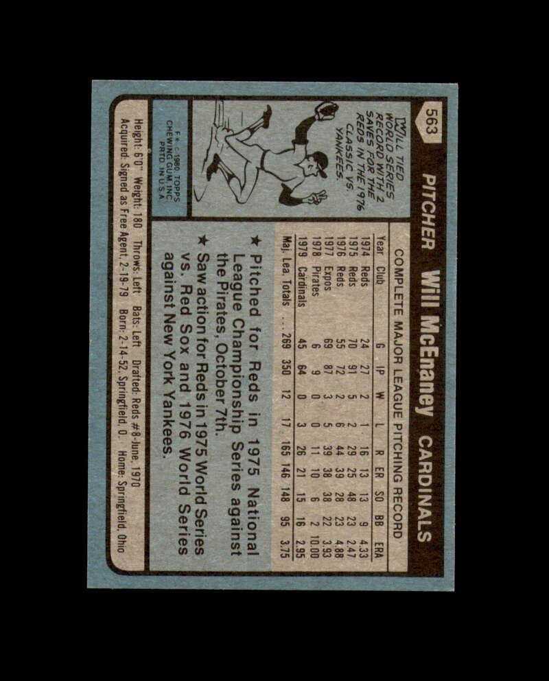 Will McEnaney Signed 1980 Topps St. Louis Cardinals Autograph