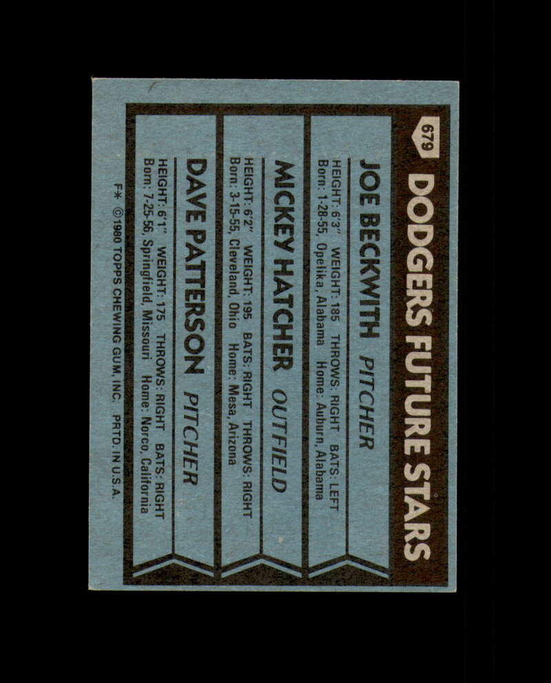 Mickey Hatcher Signed 1980 Topps Future Stars Los Angeles Dodgers Autograph
