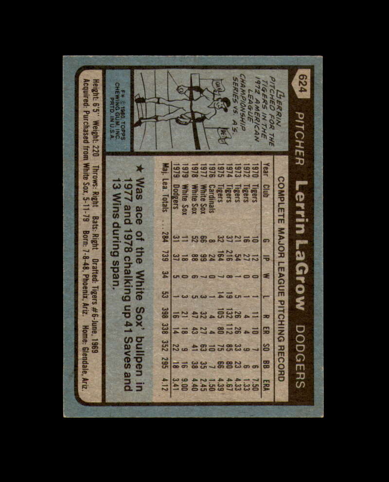 Lerrin LaGrow Signed 1980 Topps Los Angeles Dodgers Autograph