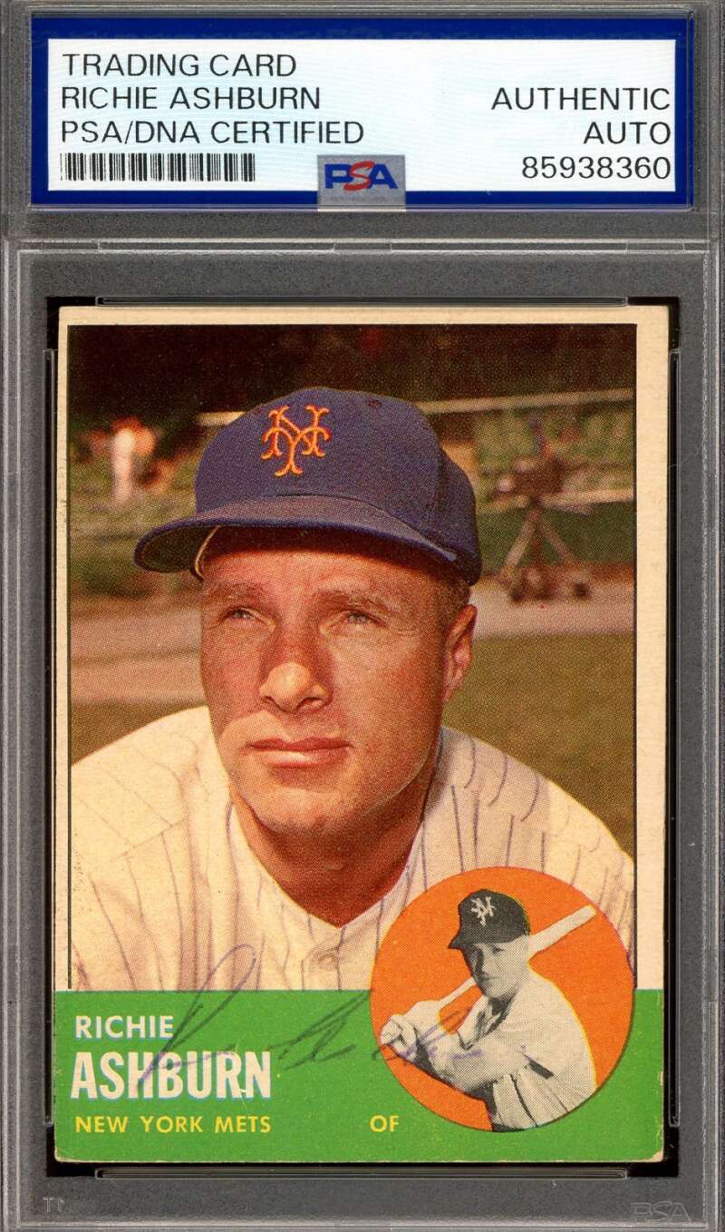 Richie Ashburn PSA DNA Vintage Signed 1963 Topps Autograph Mets
