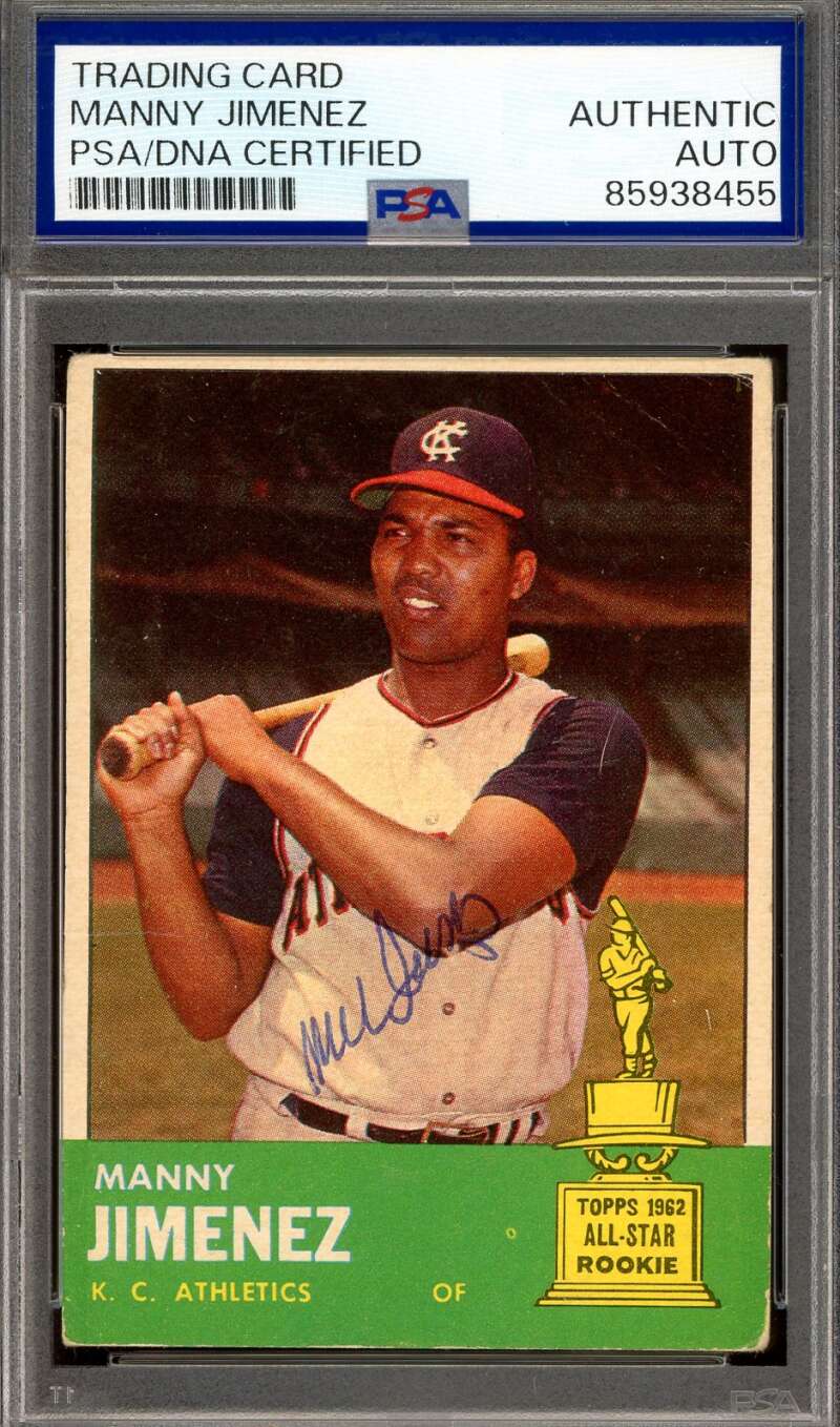 Manny Jimenez PSA DNA Coa Signed 1963 Topps Autographed