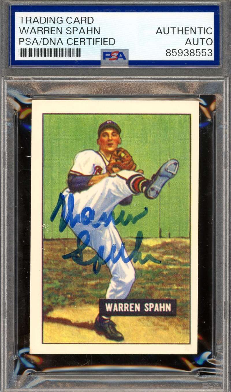 Warren Spahn PSA DNA Signed 1951 Bowman 1986 Reprint Autograph