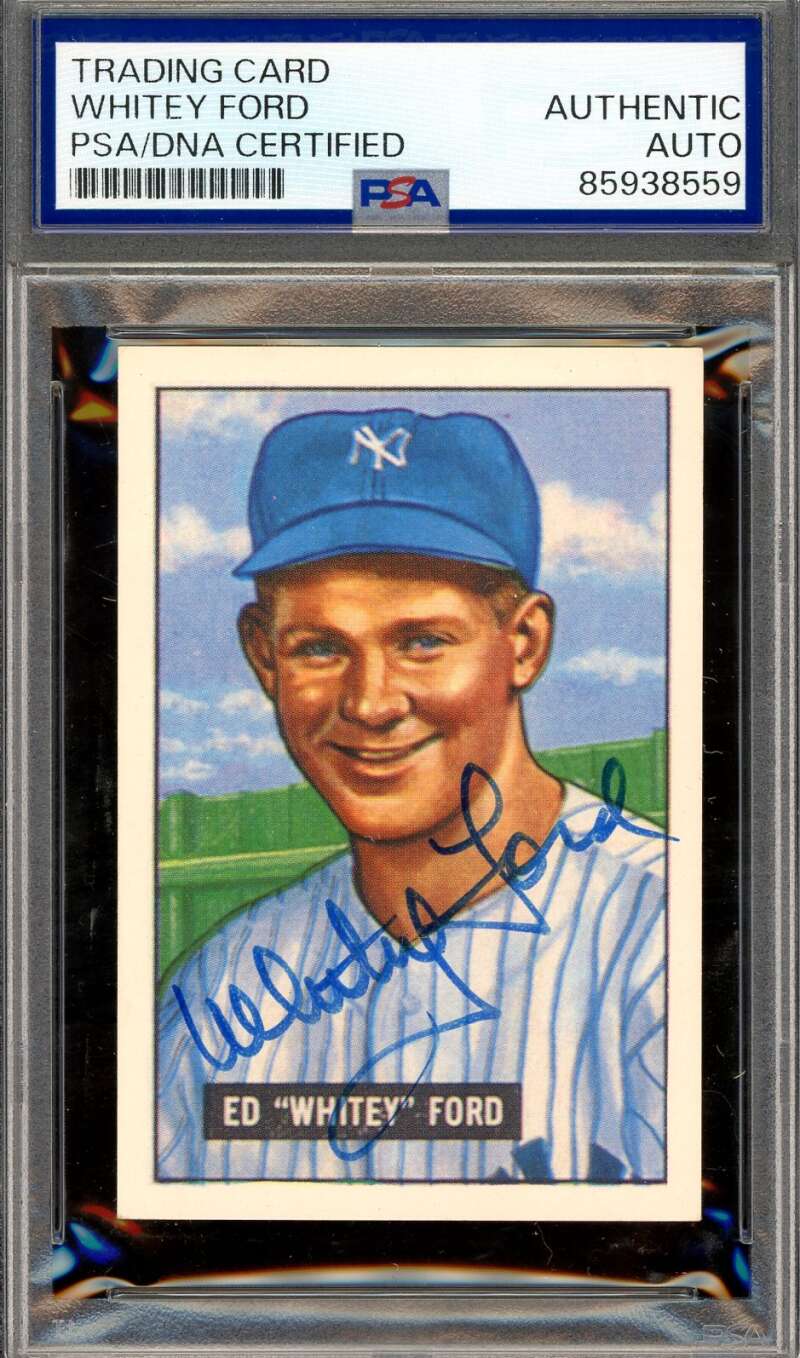 Whitey Ford PSA DNA Signed 1951 Bowman 1986 Reprint Rookie Autograph